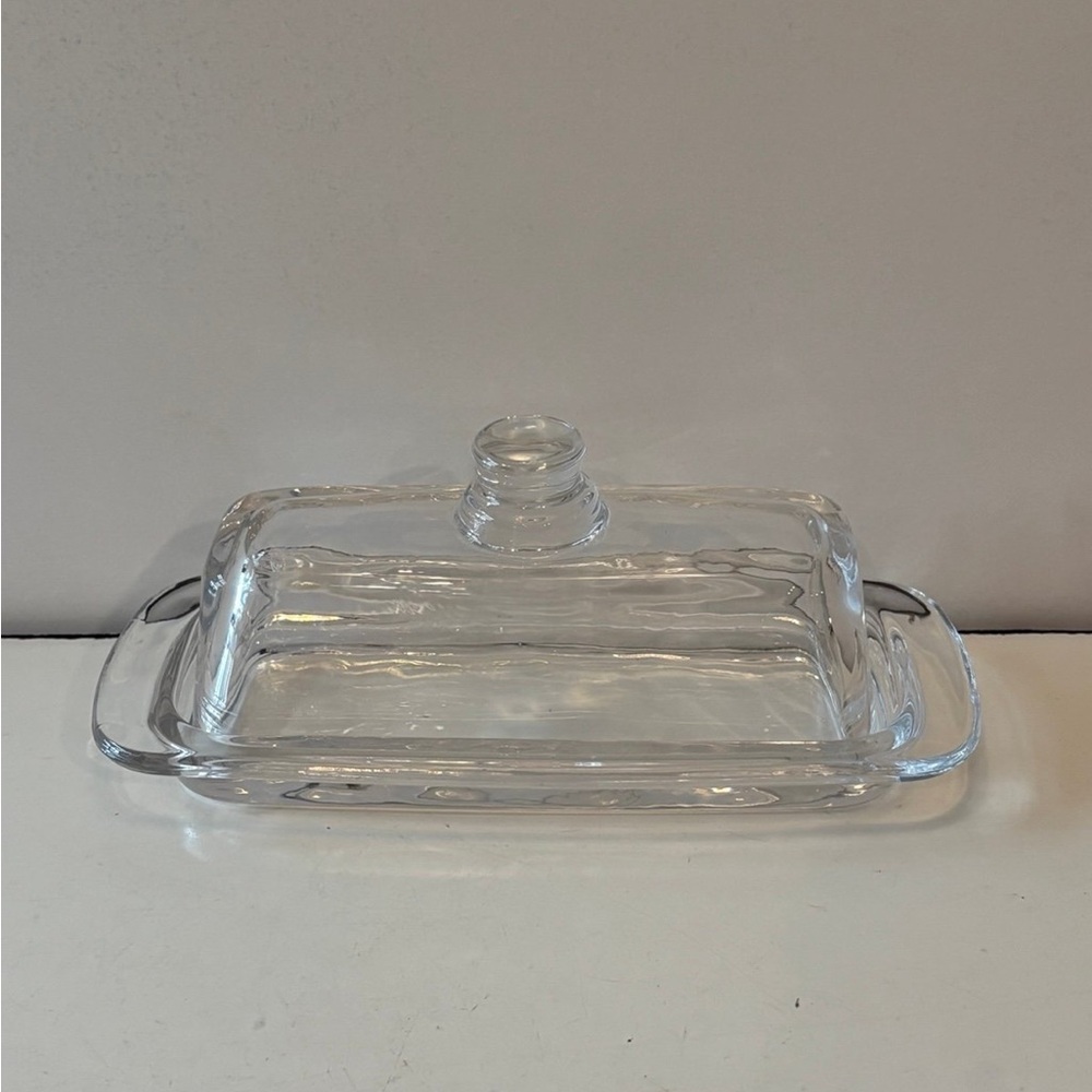 Clear glass butter dish 7.5”